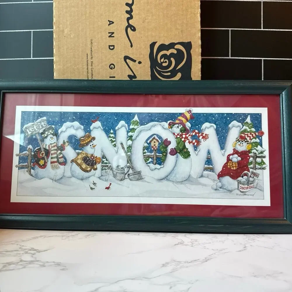 VTG Snowman SNOW Wall Art Decor Framed Print Home Interiors
